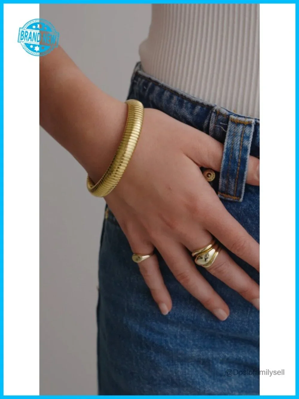 14K Gold Plated Waterproof Flexible Stretch Chunky Bangle for Women